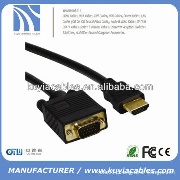 Ouro VGA chapeado ao cabo do cabo de HDMI ao preto masculino